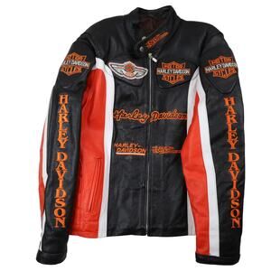 Vintage Harley Davidson Heavily Branded Leather Motorcycle Riding Jacket